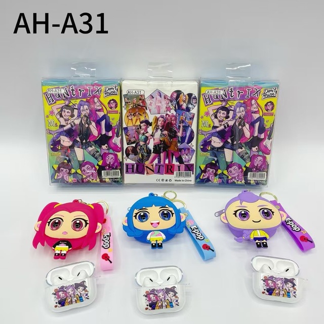 Huntrix Cartoon Wireless Earphones with Cute Character Case, AH-A31 Kpop Style TWS Bluetooth Headphones for Fans Gift