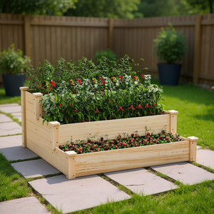 Jardinera Elevada de Madera de 3 Niveles, Caja de Cultivo de Madera Natural para Jardín, Contenedor de Plantas para Exteriores - Product Image 2
