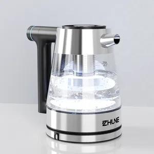 Tetera de vidrio eléctrica portátil de 1L y 1.8L personalizada, tetera de leche inalámbrica con control de temperatura, tetera de café al por mayor