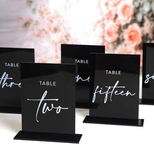 Nero personalizzato acrilico doppio lato tavolo numeri sta 1-15 Set stampato calligrafia matrimonio decorazione espositore - Product Image 2