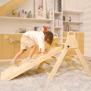 ชุดปีนป่ายในร่มแบบพับได้ 4 in 1 สไตล์มอนเตสซอรี่ ขายดี ทำจากไม้ พร้อมชิงช้า สไลเดอร์ บันได ผนังปีนป่าย รูปทรงเรขาคณิต สำหรับเด็กอายุ 2-3 ปี - Product Image 6