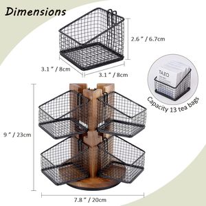 Organisateur de sachets de thé rotatif à 360° à 2 niveaux <span class=keywords><strong>en</strong></span> bois d'acacia, support pour dosettes de café avec 6 paniers <span class=keywords><strong>en</strong></span> maille amovibles pour comptoir de cuisine, bureau - Product Image 2
