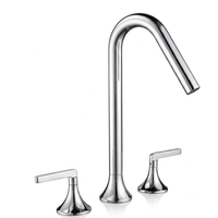 Robinet de salle de bain moderne en laiton chromé à montage sur comptoir, à arc haut, 3 trous, mitigeur de lavabo large, double levier, eau chaude et froide