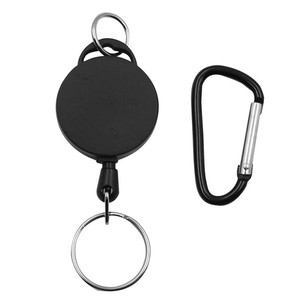 Llavero telescópico con mosquetón, llavero portátil de plástico negro y acero inoxidable para uso en exteriores - Product Image 1