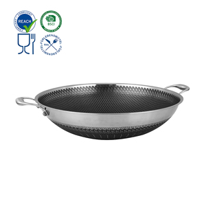 <span class=keywords><strong>Wok</strong></span> Grande Antiadherente de Acero Inoxidable 316 de Triple Capa, Fondo Plano, Doble Cara con Diseño de Panal de Abeja, para Cocina de Gas e Inducción - Product Image 1