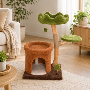 Rapid Prototyping Forest Theme Green Leaf Solid Tower with Enclosed Sleeping Nest Indoor Jungle <b>Cat</b> <b>Tree</b> - Product Image 1