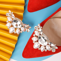 Boucle de décoration de chaussures en cristal de strass en verre et en métal détachable avec fleur pour chaussures à talons hauts de mariage
