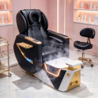 Fauteuil de pédicure électrique de luxe noir et or avec fonction de massage du dos, vapeur et station de spa inclinable