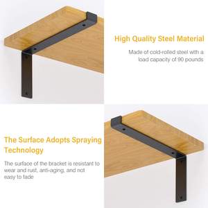 Support <span class=keywords><strong>d</strong></span>'étagère mural en métal robuste industriel rustique en fonte de fer massif en acier solide noir DIY en forme de L - Product Image 5