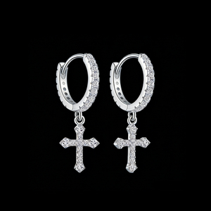 <strong>Mens</strong> Bling Drop Jewelry 925 Sterling Silver Zircon <strong>Cross</strong> Hoop <strong>Earrings</strong> for Daily Wear - Product Image 3
