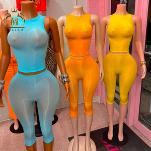 <span class=keywords><strong>Abbigliamento</strong></span> Sexy da <span class=keywords><strong>Donna</strong></span>, Top Trasparente in Rete e Leggings Abbinati, Set Due Pezzi Sexy Vintage, <span class=keywords><strong>Abbigliamento</strong></span> Estivo Femminile - Product Image 1