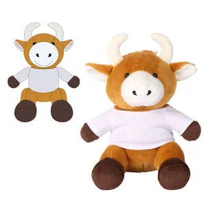 Рекламная плюшевая игрушка-Талисман из коровьей кожи с футболкой, оптовая продажа, мягкая игрушка-животное из коровьей кожи, индивидуальный логотип бренда OEM, плюшевый бык