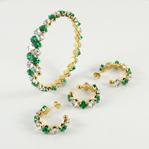 Zogxin Green Zircon Hoop Earrings Set Gold Plated Geometric Party Jewelry - Product Image 4