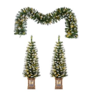 Flocked Pine <b>Christmas</b> <b>Garland</b> Pre Lit Green Swag Snow Flocked Holiday Decoration for Mantel Stair Rail - Product Image 2