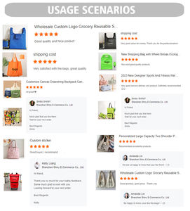 Logo personnalisé réutilisable grande capacité sac fourre-tout en polyester pour courses d'épicerie supermarché sac fourre-tout pliable réutilisable écologique - Product Image 2