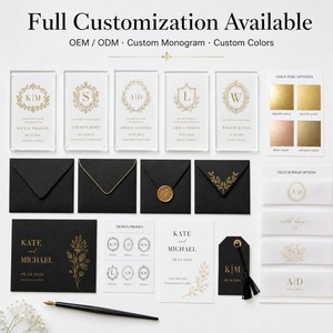 <span class=keywords><strong>Cartes</strong></span> d'invitation de mariage en acrylique, monogramme en feuille d'or transparente, enveloppe en vélin translucide, enveloppe noire, noms personnalisés - Product Image 5