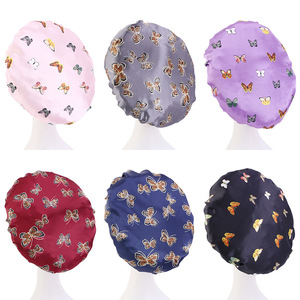 Syh878 Bonnet en soie de luxe avec imprimé papillon et fleur sur la bande Bonnets en satin Chapeau et enveloppes en satin pour cheveux bouclés - Product Image 2