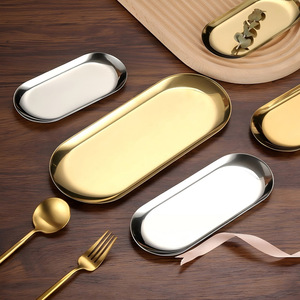 ถาดขนมรูปวงรีสแตนเลสเคลือบทองสำหรับโรงแรม บริการกาแฟและชา - Product Image 2