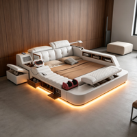 Lit en cuir intelligent multifonctionnel pour chambre principale avec rangement et massage, lit plateforme en cuir pour divertissement à domicile