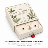 Boîte à bijoux de Noël personnalisée en papier semence plantable avec ruban de tirage, faible MOQ, emballage cadeau écologique
