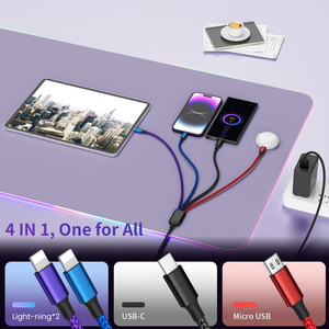 Câble de charge multi-appareils <span class=keywords><strong>4</strong></span> en <span class=keywords><strong>1</strong></span> en nylon tressé coloré, charge rapide PD 65W, pour ordinateur portable, smartphone et tablette, vente en gros - Product Image 3