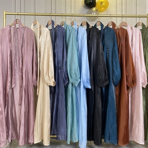 1926# <b>Abaya</b> 2022 New Design 10 Colors Fancy Shinny Silk Arab Turkish Dubai EID Islamic Front Open Cardigan Kimono - Product Image 3