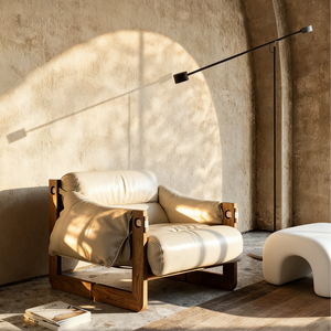 Poltrona in Pelle Premium Stile Mid-Century Moderno con Cuscino Imbottito in Spugna e Struttura in Legno Massello <span class=keywords><strong>per</strong></span> Soggiorno, <span class=keywords><strong>Camera</strong></span> da Letto, Ufficio, Appartamento - Product Image 5
