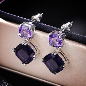 Modern <b>Purple</b> Gemstone Drop Earrings <b>Cushion</b> Cut Geometric Design Claw Setting Women's Fashion Jewelry Party Wear - Product Image 4