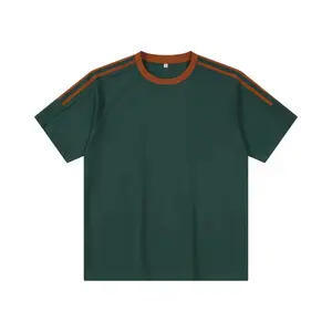 Men's new yarn-dyed sports T-shirt with stripes men's short sleeve loose shoulder brand sweatshirt