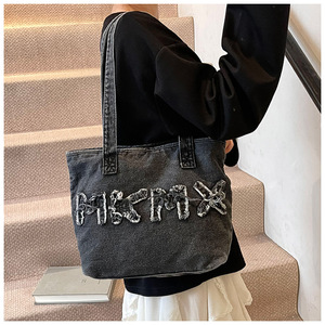 Sacs à main jeans de grande capacité pour femmes, sacs fourre-tout décontractés pour femmes, sacs de livres en denim à la mode pour filles, logo personnalisable, 2025 - Product Image 5