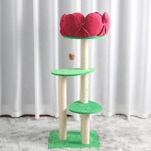 Coperta <span class=keywords><strong>Kitty</strong></span> Condominio Beige Tiragraffi Alberi Gatto Arrampicata Torre con il Grande Fiore Rosso - Product Image 2