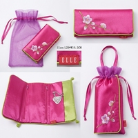 Pochette de voyage pliable en satin brodé de fleurs, mini sac à bijoux avec fermeture éclair, motif fleur de prunier, sac de rangement en maille pour femme