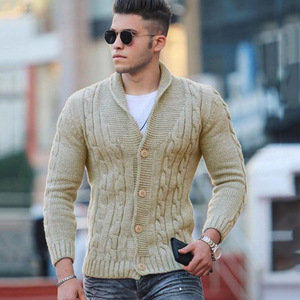Cárdigan de <span class=keywords><strong>Hombre</strong></span>, Acrílico, Manga Larga, Corte Ajustado, con Cuello Camisero, Nueva Colección Otoño/Invierno |   Comercio transfronterizo para artículos |   Color Sólido - Product Image 1