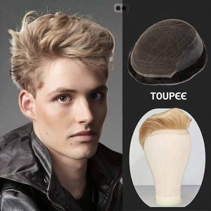 Toppunique 100% Chất lượng cao Ấn Độ Trinh Remy tóc con người Pháp ren phía trước Tóc Giả 28-30mm cơ thể sóng toupee người đàn ông da mỏng bên - Product Image 1