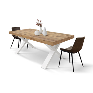 <b>Rustic</b> Oak <b>Dining</b> <b>Table</b> 180x90 White Crossed Legs Indoor Use - Product Image 3