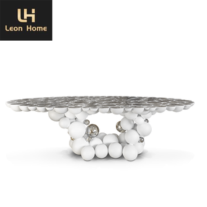 Tavolo <span class=keywords><strong>da</strong></span> <span class=keywords><strong>pranzo</strong></span> personalizzato di lusso Set <span class=keywords><strong>sala</strong></span> <span class=keywords><strong>da</strong></span> <span class=keywords><strong>pranzo</strong></span> mobili in acciaio inox palla Design bianco e oro ovale tavolo <span class=keywords><strong>da</strong></span> <span class=keywords><strong>pranzo</strong></span> di lusso - Product Image 5