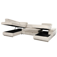 Sofá Cama Convertible de Dos Plazas en Forma de U, Diseño Europeo, sin Brazos, Modular, con Tapizado de Terciopelo y Relleno de Esponja, para Apartamentos