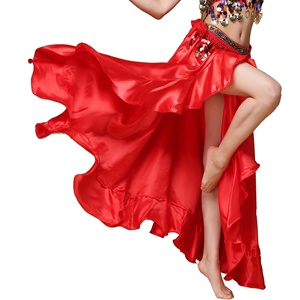 Falda de satén para danza del vientre, falda larga con abertura lateral, falda brillante para danza, <span class=keywords><strong>ropa</strong></span> para actuaciones en festivales - Product Image 4