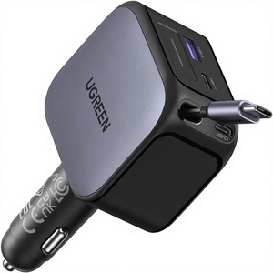 شاحن سيارة <span class=keywords><strong>UGREEN</strong></span> 145 واط قابل للسحب بمنفذ USB-C، شحن سريع 3 في 1 (3C 1A)، محول ولاعة سجائر من النوع C للآيفون - Product Image 1
