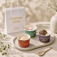Gobelets en papier biodégradable pour crème glacée avec couvercle, personnalisables avec logo, 5oz, 8oz, 12oz, pour emporter, qualité alimentaire, jetables, en papier kraft