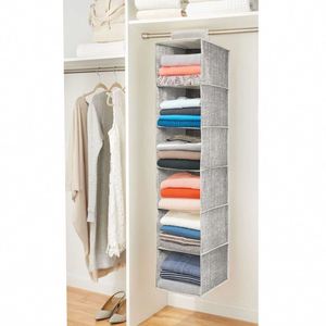 Organisateur de rangement suspendu pour penderie en tissu doux et long, 2 packs avec 6 étagères pour vêtements, leggings, lingerie, t-shirts - Product Image 4