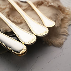 Набор домашней посуды высокого класса, 4 шт., 304 из нержавеющей стали, позолоченный винтажный набор тяжелых столовых приборов для торжественных мероприятий, роскошная свадьба - Product Image 3