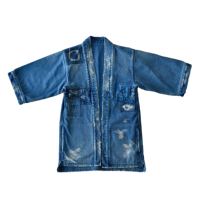 Blue sashiko sustainable worn out heritage denim long jean jacket