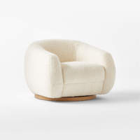 Fauteuil pivotant en bouclette avec structure en bois, fauteuil d'appoint de détente, canapé individuel moderne de luxe, fauteuil de salon, salle à manger, hôtel, villa
