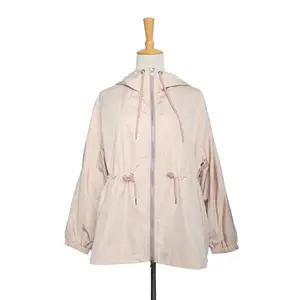 女性フード付きスリムオーバーコート防水ウインドブレーカートレンチコートパーカジャケット