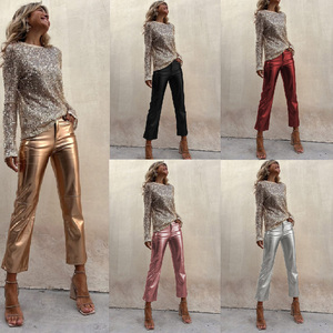 <span class=keywords><strong>Pantaloni</strong></span> da <span class=keywords><strong>donna</strong></span> nuovi abbigliamento 2024 <span class=keywords><strong>pantaloni</strong></span> a gamba dritta <span class=keywords><strong>lucidi</strong></span> a vita alta - Product Image 2