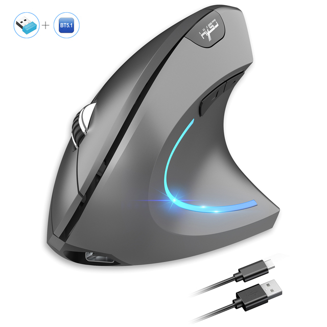 HXSJ 2.4G Dual Mode Wireless Vertical Gaming Mouse Ergonomic ABS 600mAh USB-C Rechargeable Optical for Right-handed Office Home
