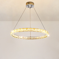 Lustre moderne en cristal LED, 3 anneaux entrelacés, luminaire suspendu doré, lampe suspendue circulaire à intensité variable pour salon, hall d'entrée