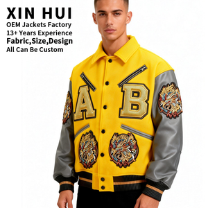 Giacca Varsity Personalizzata OEM 2026 con Maniche in Pelle e Toppe in Ciniglia, Giacche Bomber College all'Ingrosso - Product Image 2