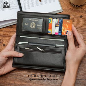 Pierre Loues <b>Men's</b> Long <b>Wallet</b> 6 Inch RFID Blocking Everyday Use Solid Color Brown <b>Black</b> - Product Image 2